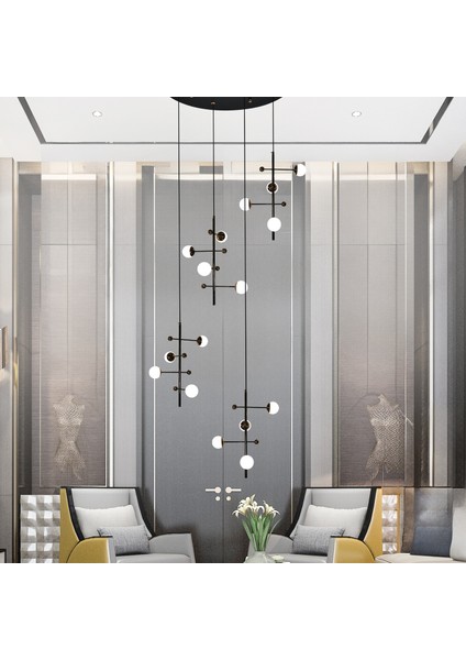 Kayra Siyah 4'lü 16 Watt Modern Sarkıt Koridor, Salon Sarkıt LED Avize