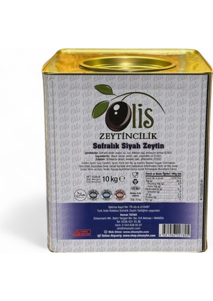 Siyah Zeytin Süzme Ağırlık 10 kg 2Xs. 351380 Kalibre Teneke