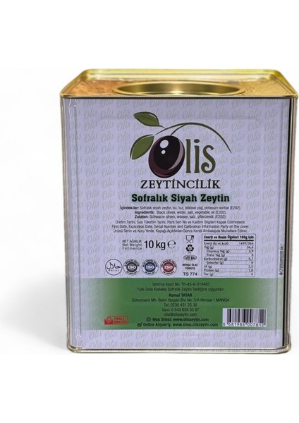 Siyah Zeytin Süzme Ağırlık 10 kg Xs. 321350 Kalibre Teneke