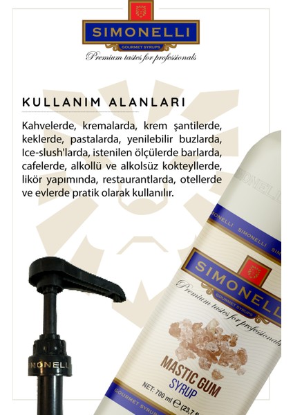 Kahve ve Kokteyl Şurubu Damla Sakızı 700 ml + Pompa Simonelli