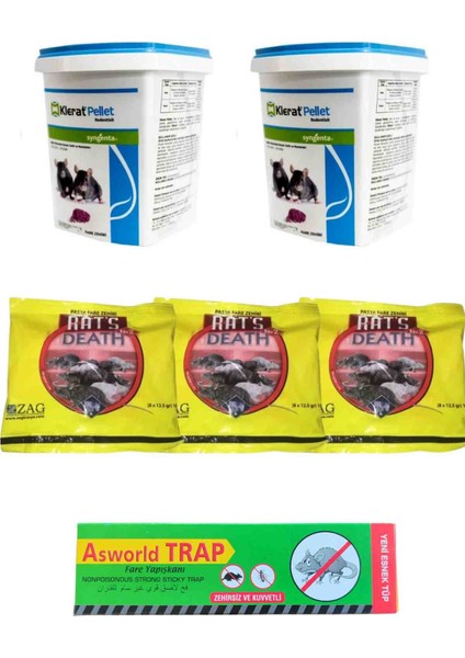 Klerat Pelet Yem 80GR 2 Kutu/rats Fare Pastası 100GR 3 Adet/asworld Fare Yapışakanı