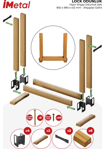 İmetal LOCK ODUNLUK Hazır Ahşap Odunluk Seti- 950 x 990 x 412 Mm- Ahşaplar Dahil