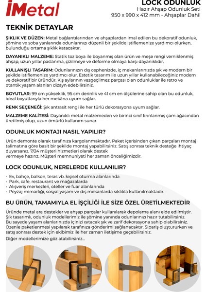 İmetal LOCK ODUNLUK Hazır Ahşap Odunluk Seti- 950 x 990 x 412 Mm- Ahşaplar Dahil