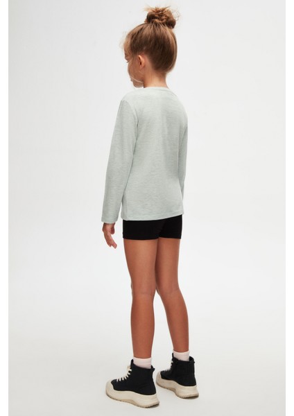 Açık Yeşil Melanj Basic Unisex Çocuk Mevsimlik Sıfır Yaka Uzun Kollu Tişört fırsatları