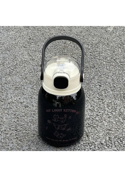 Sevimli Öğrenciler Için Evrensel Büyük Kapasiteli Termos Bardak Paslanmaz Çelik Basit Su Isıtıcısı Çay Bardağı Su Şişesi Basit Tarzı Kedi (Yurt Dışından)