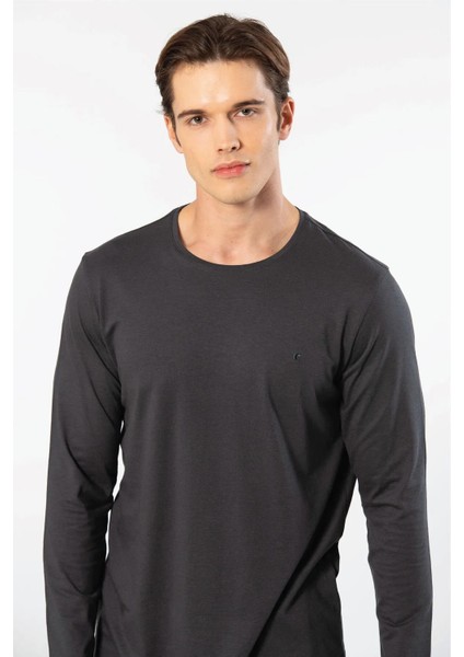 Erkek %50 Modal, %50 Pamuk Bisiklet Yaka Uzunkol T-Shirt