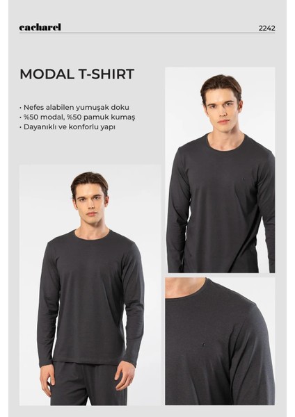 Erkek %50 Modal, %50 Pamuk Bisiklet Yaka Uzunkol T-Shirt
