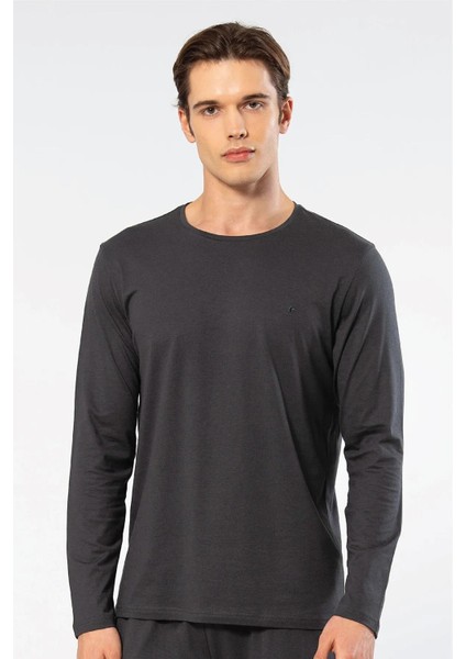 Erkek %50 Modal, %50 Pamuk Bisiklet Yaka Uzunkol T-Shirt