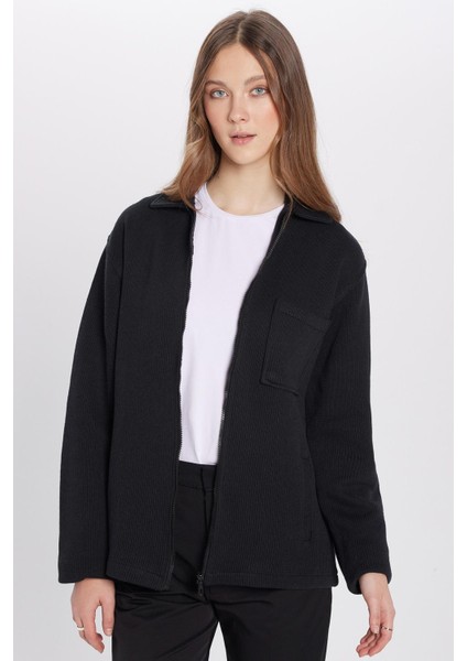 Unisex Relax Fit Rahat Kesim Çift Cepli Fermuarlı Siyah Örme Gömlek fırsatları