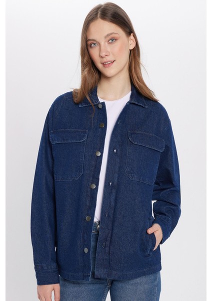 Unisex Relax Fit Rahat Kesim Denim Kapaklı Çift Cepli Lacivert Ceket Gömlek fırsatları