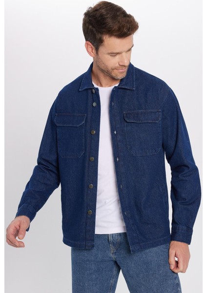 Unisex Relax Fit Rahat Kesim Denim Kapaklı Çift Cepli Lacivert Ceket Gömlek fiyatları