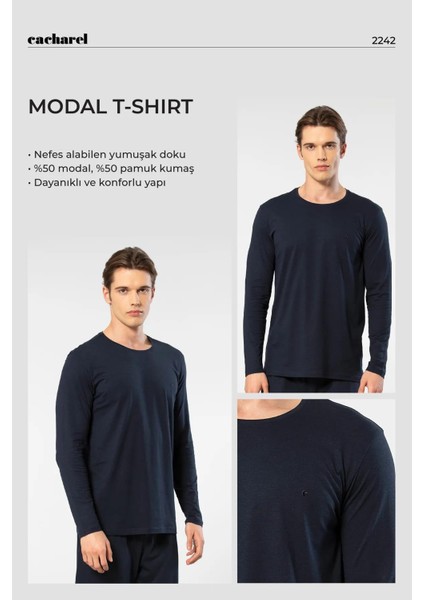Erkek %50 Modal, %50 Pamuk Bisiklet Yaka Uzunkol T-Shirt