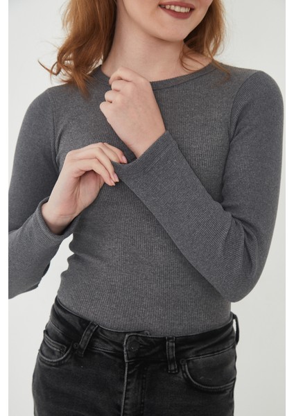 Kadın 3'lü Bisiklet Yaka Uzun Kollu Fitilli Bluz Set fiyatları