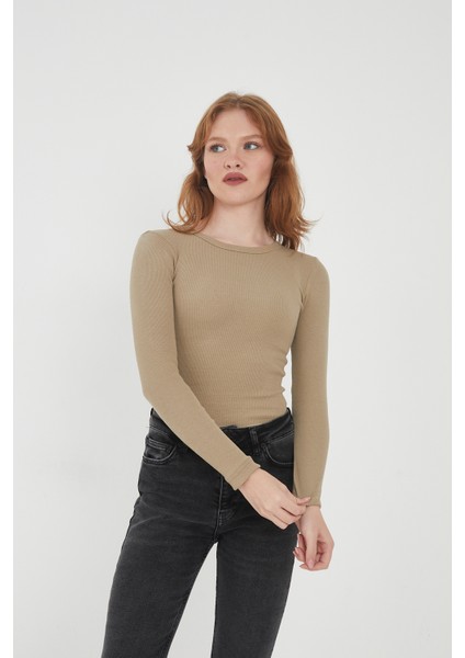 Kadın 3'lü Bisiklet Yaka Uzun Kollu Fitilli Bluz Set fırsatları