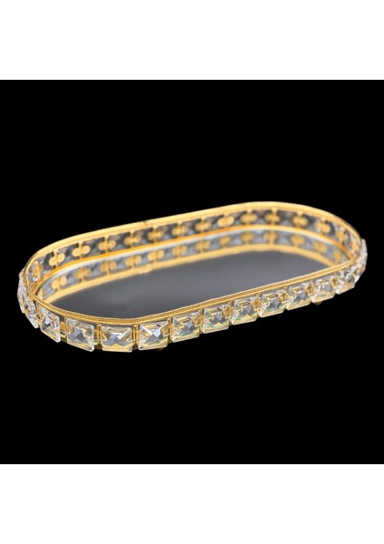 - Lüks Lüks Kristal Taşlı Baton Organizer Servis Sunum Tepsisi 32CM Gold