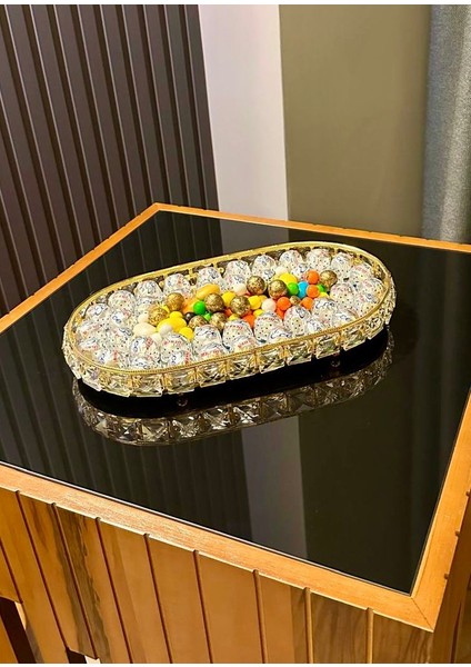 - Lüks Lüks Kristal Taşlı Baton Organizer Servis Sunum Tepsisi 32CM Gold fiyatları
