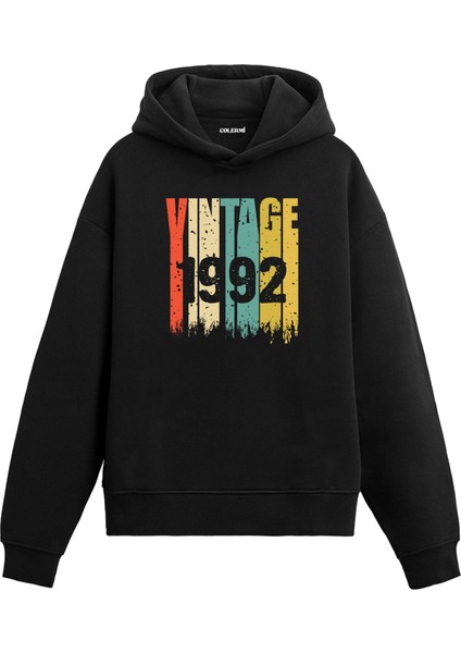 Vintage Era 1992 Yaş Doğum Günü Hediyesi Kapşonlu Vintage Tasarım Yaş Günü Hediyesi Erkek Siyah Sweatshirt Kadın Siyah Hoodie