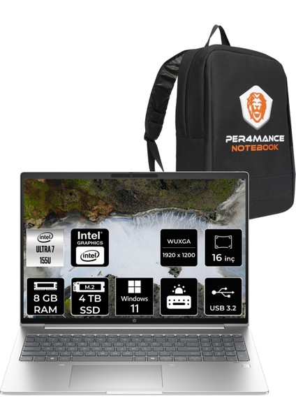 Probook 460 Intel Core Ultra 7 155U 8gb 4tb SSD 16'' Fhd+ W11P Taşınabilir Bilgisayar & Per4 Çanta A23BCEAPN385