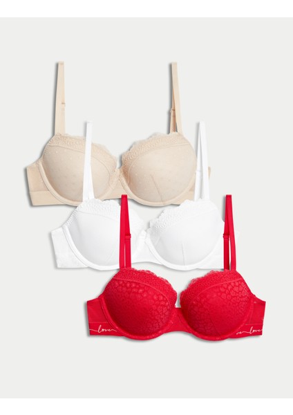 3'lü Dantel Detaylı Destekli Balcony Sütyen