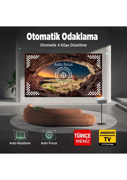 Leisure L470A Android Tv 1080P Destekli Projeksiyon Cihazı +Auto Focus+Auto Keystone+6g Wifi+5.2 BLUETOOTH+300 Inç Yansıtma+Hifi Premium Ses Sistemi Beyaz Ps5/xbox/hdmı