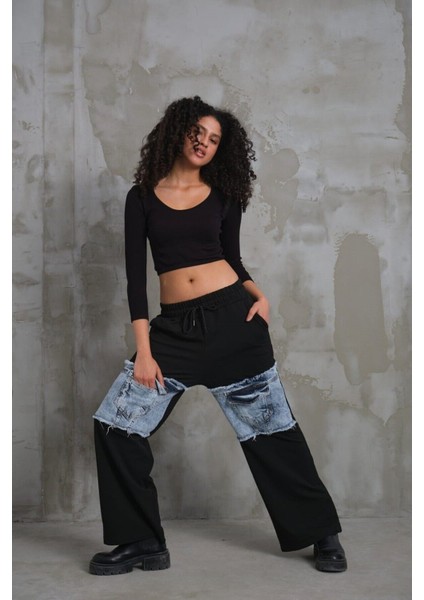 023 Kadın Cepli Bol Paça Penye Kot Denim Pantolon fırsatları