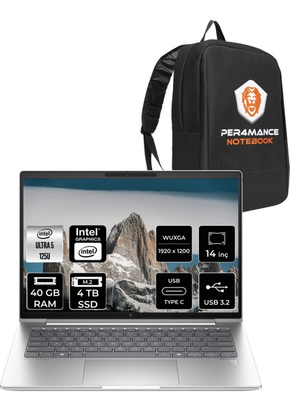 Elitebook 640 G11 Intel Core Ultra 5 125U 40GB 4tb SSD 14'' Fhd+ Fdos Taşınabilir Bilgisayar & Per4 Çanta A23E1EAPN325