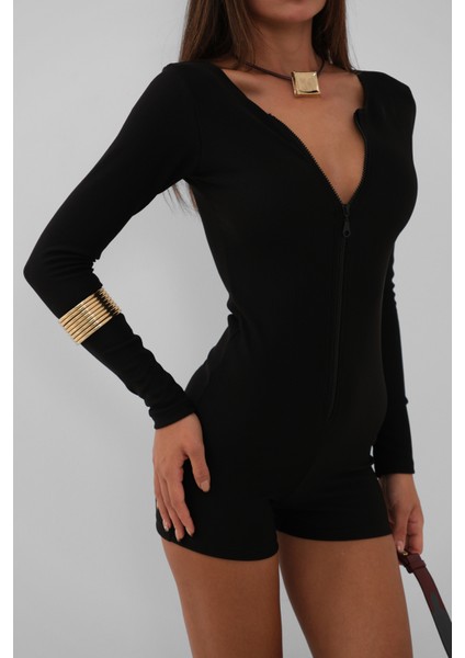 Fermuar Detay Şort Siyah Tulum fırsatları