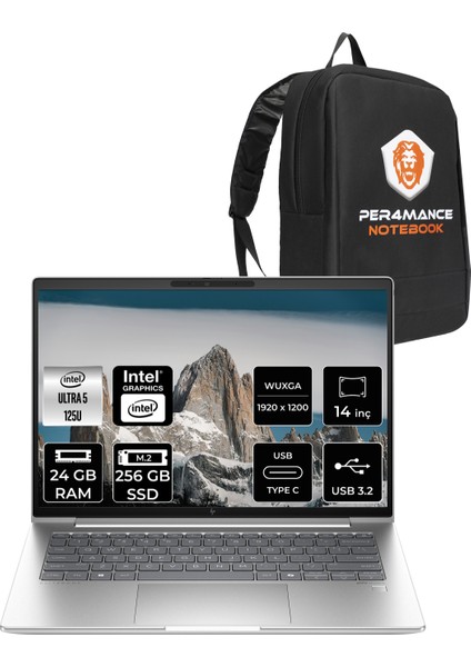 Elitebook 640 G11 Intel Core Ultra 5 125U 24GB 256GB SSD 14'' Fhd+ Fdos Taşınabilir Bilgisayar & Per4 Çanta A23E1EAPN311
