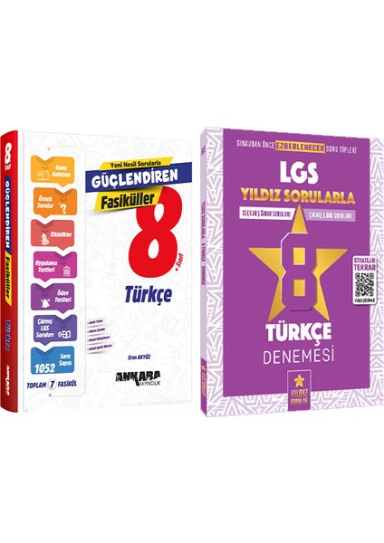 Ankara 2025 LGS Türkçe Güçlendiren Fasiküller ve Yıldız LGS Türkçe 8 Li Deneme 2 Kitap Set