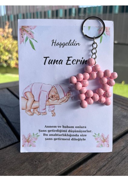 Yenidoğan Kız Çocuk Zincirli Anahtarlık Pembe Renk 10 Adet