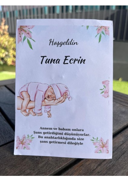 Yenidoğan Kız Çocuk Zincirli Anahtarlık Pembe Renk 10 Adet