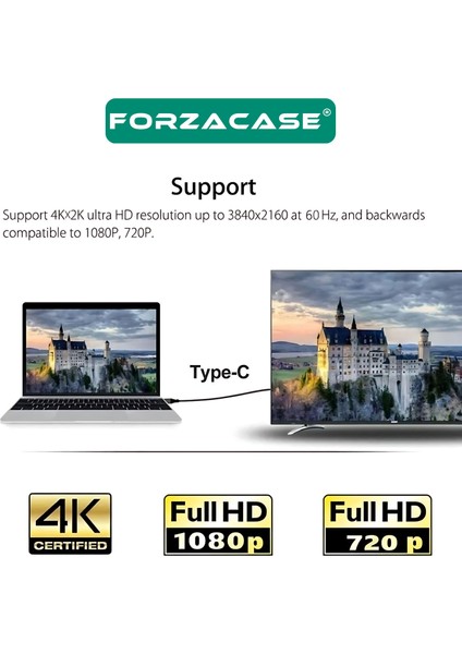 Type-C 4K Ultra Full Hd 60Hz Hdtv Görüntü Aktarım Kablosu Macbook Telefon Uyumlu - FC832 modelleri