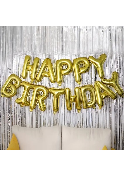 1 Set 40.64 cm Altın Doğum Günü Folyo Balonları Happy Birthday Yazılı