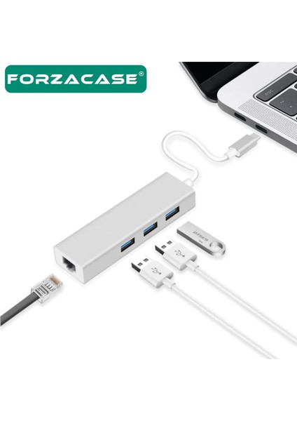 Notebook Macbook Için Type-C Ethernet 3 Port USB 3.0 Çevirici Hub Adaptör - FC823 modelleri