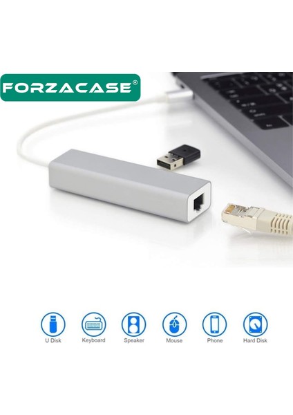 Notebook Macbook Için Type-C Ethernet 3 Port USB 3.0 Çevirici Hub Adaptör - FC823 fırsatları