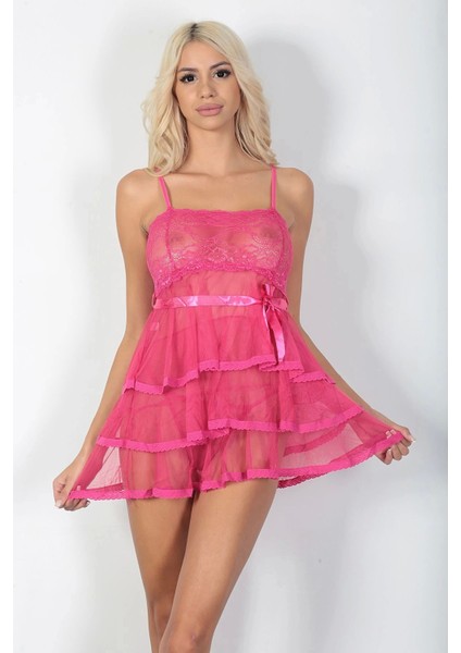 Fuşya Dantel Gecelik - 621 fırsatları