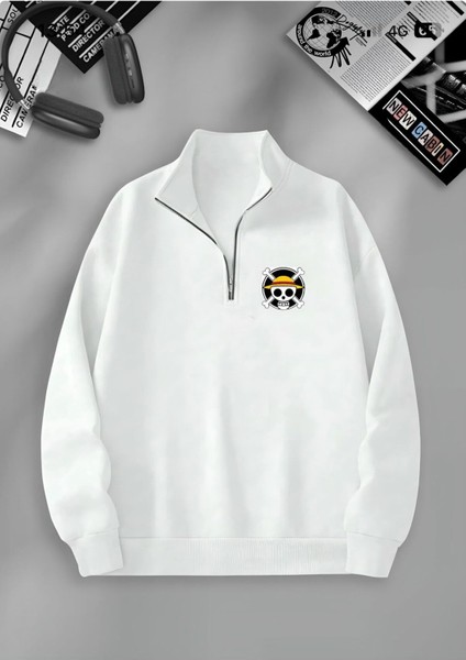 Kadın Beyaz One Peace Yarım Fermuarlı Dik Yaka Sweatshirt fiyatları