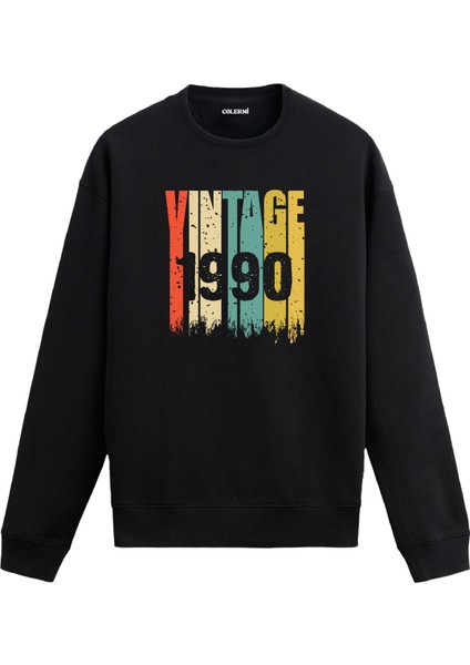 Vintage Era 1990 Yaş Doğum Günü Hediyesi Kapşonlu Vintage Tasarım Yaş Günü Hediyesi Erkek Siyah Sweatshirt Kadın Siyah Hoodie