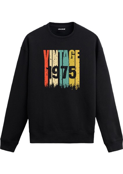 Vintage Era 1975 Yaş Doğum Günü Hediyesi Kapşonlu Vintage Tasarım Yaş Günü Hediyesi Erkek Siyah Sweatshirt Kadın Siyah Hoodie