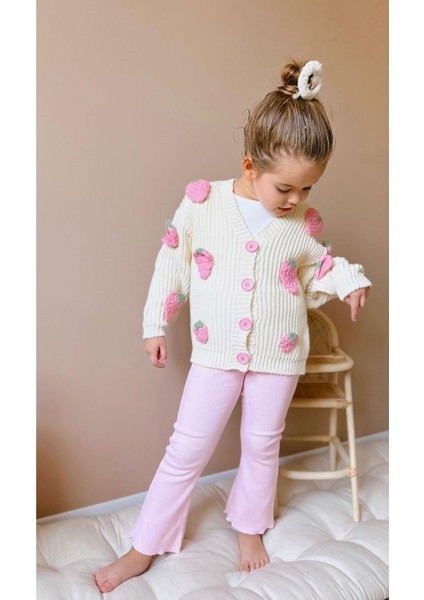 Çilek Işleme Detaylı Triko Hırkalı 2 Li Takım