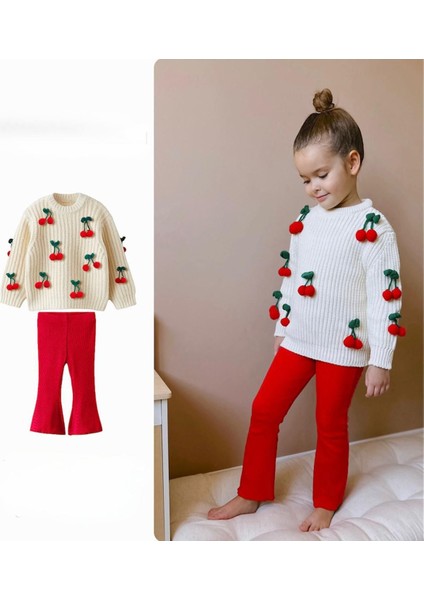 Kiraz Işleme Detaylı Triko 2 Li Takım