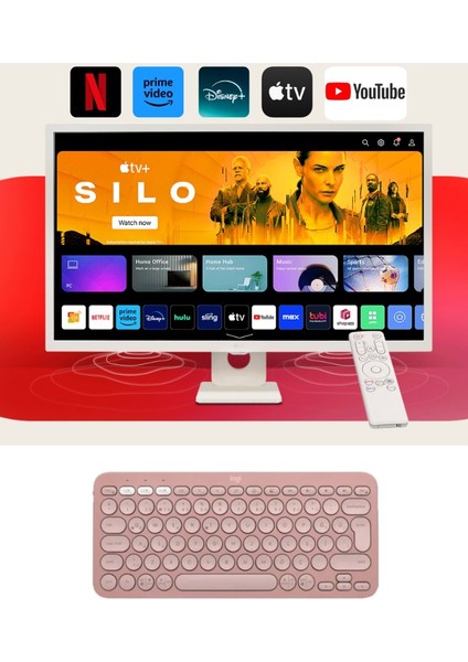 Webos Akıllı Tv Wi-Fi Apple-Android Bağlantı IPS 1920X1080 Fulhd 32 Inç 80 Ekran Smart Monitör Tv+ Logitech Kablosuz Klavye + Hareketli Duvar Montaj Aparatı