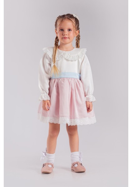 Bebe Yaka Uzun Kollu Kız Bebek Elbisesi