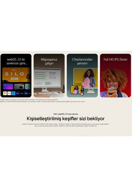 Webos Akıllı Tv Wi-Fi Apple-Android Bağlantı IPS 1920X1080 Fulhd 32 Inç 80 Ekran Smart Monitör Tv+ Logitech Kablosuz Klavye + Hareketli Duvar Montaj Aparatı