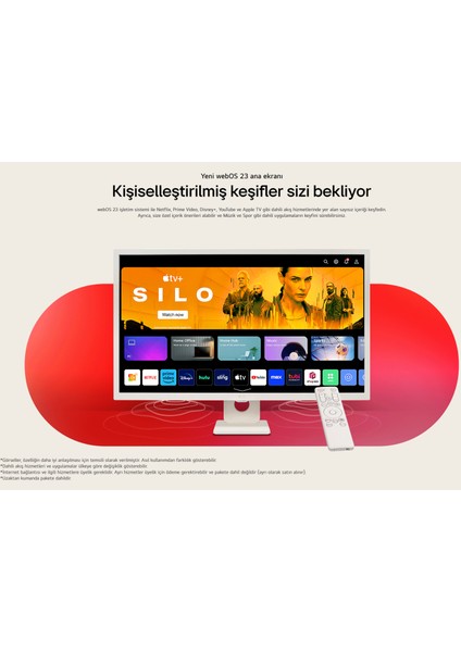 Webos Akıllı Tv Wi-Fi Apple-Android Bağlantı IPS 1920X1080 Fulhd 32 Inç 80 Ekran Smart Monitör Tv+ Logitech Kablosuz Klavye + Hareketli Duvar Montaj Aparatı