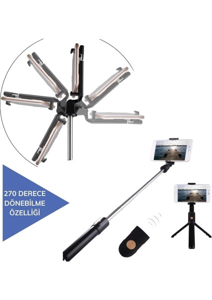 Sabitlenebilir Cep Telefon Tutucu Ayarlanabilir Taşınabilir 3 Ayaklı Tripod Selfi - MRK2166-5610