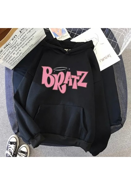 Özel Tasarım Kapüşonlu Bratz Baskılı Şardonlu Kışlık Oversize Kız Çocuk Sweatshırt