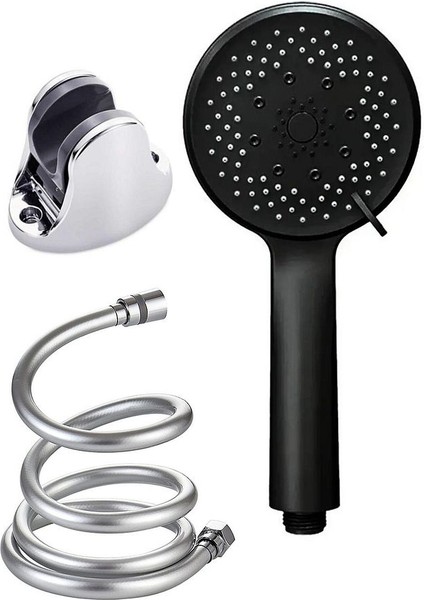 Siyah 5 Fonksiyonlu Ayarlanabilir Dayanıklı Banyo Duş Takımı Pvc Dayanıklı Hortum