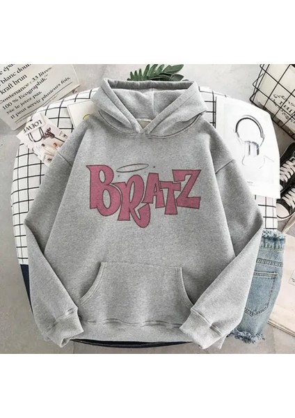 Özel Tasarım Kapüşonlu Bratz Baskılı Şardonlu Kışlık Oversize Trend Kız Çocuk Sweatshırt