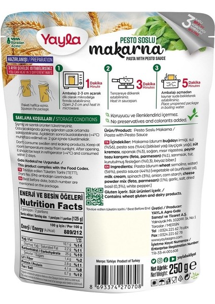 Pesto Soslu Makarna 250 gr